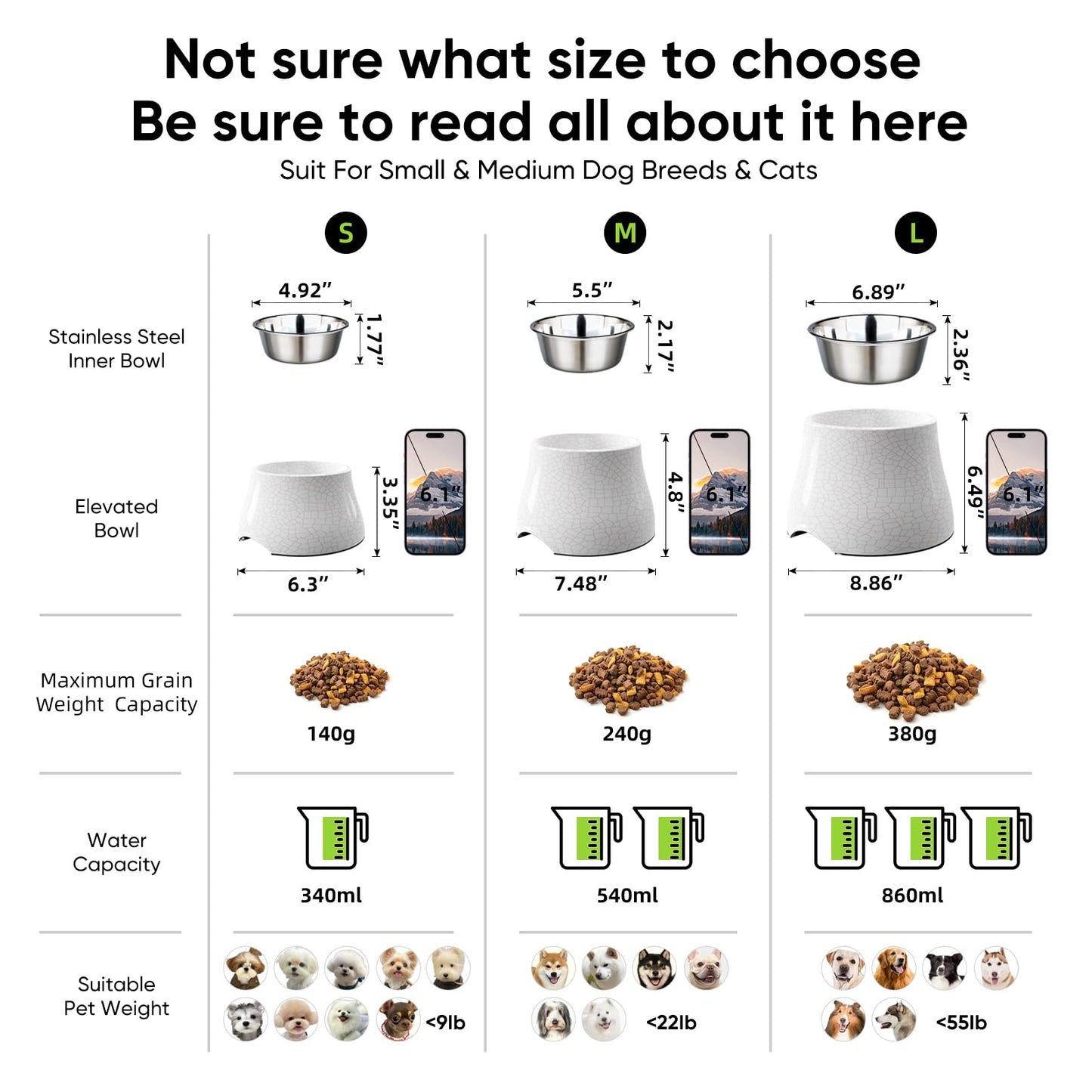 Elevated Dog Bowls with Stainless Steel Bowl, Prevention of Vertebrae Disease Dog Food Bowl, Non-Slip and High Capacity Pet Bowls Crackle Design M/2 Cup