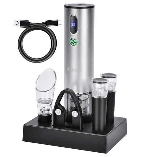 Electric Wine Opener with Wine Accessories -Rechargeable Wine Bottle Opener Set with Base, Wine Aerator, Foil Cutter and Wine Stoppers- Perfect Wine Gifts for Wine Lovers