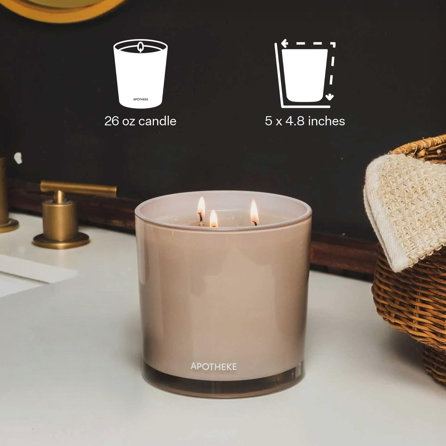 Apotheke 3-Wick Scented Candles for Home, Charcoal - 26 oz Soy Wax Jar Black Candle Gift for Women - Long-Lasting Fragrance with Perfume-Grade Essential Oils - Cedarwood, Sandalwood, Oud & Amber