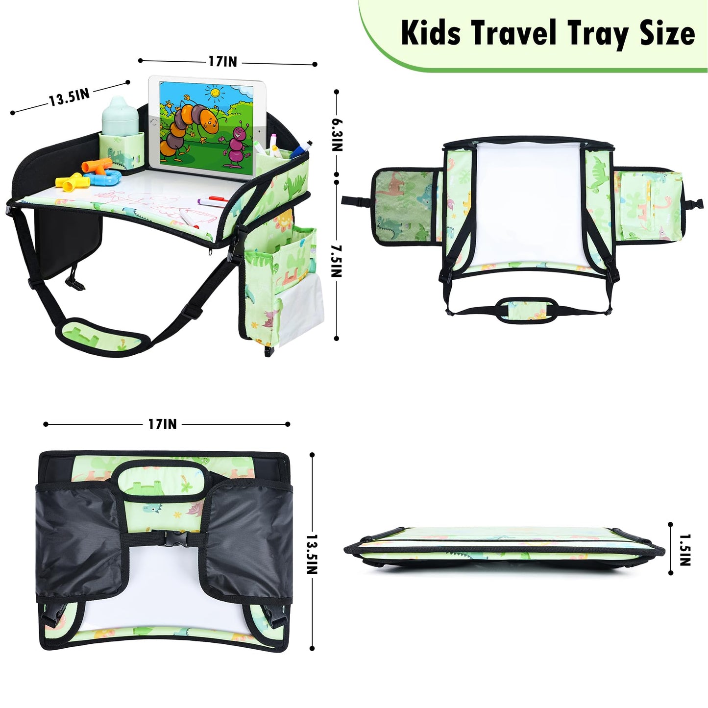 WENRENER Kids Travel Tray, Car Seat Tray for kids Travel, Toddler Road Trip Essentials With Drawing Kit, Toddler Lap Desk Organizer for Car, Carseat Table for Airplane