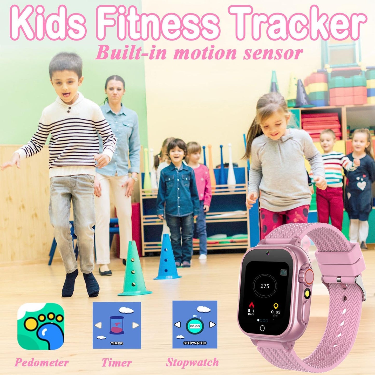 iCHOMKE Kids Smart Watch, Girls Boys Smartwatch with 32 Built-in Games Camera Video Recorder Player,Pedometer,Learning Toys Gifts for 4-10 Years Children (Pink)