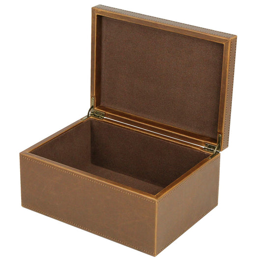 HofferRuffer Faux Leather Decorative Box, Large Wooden Structure Keepsake Box Accessory Organizer Jewelry Organizer with Hinged Lid, Storage Container for Home or Office (Brown)