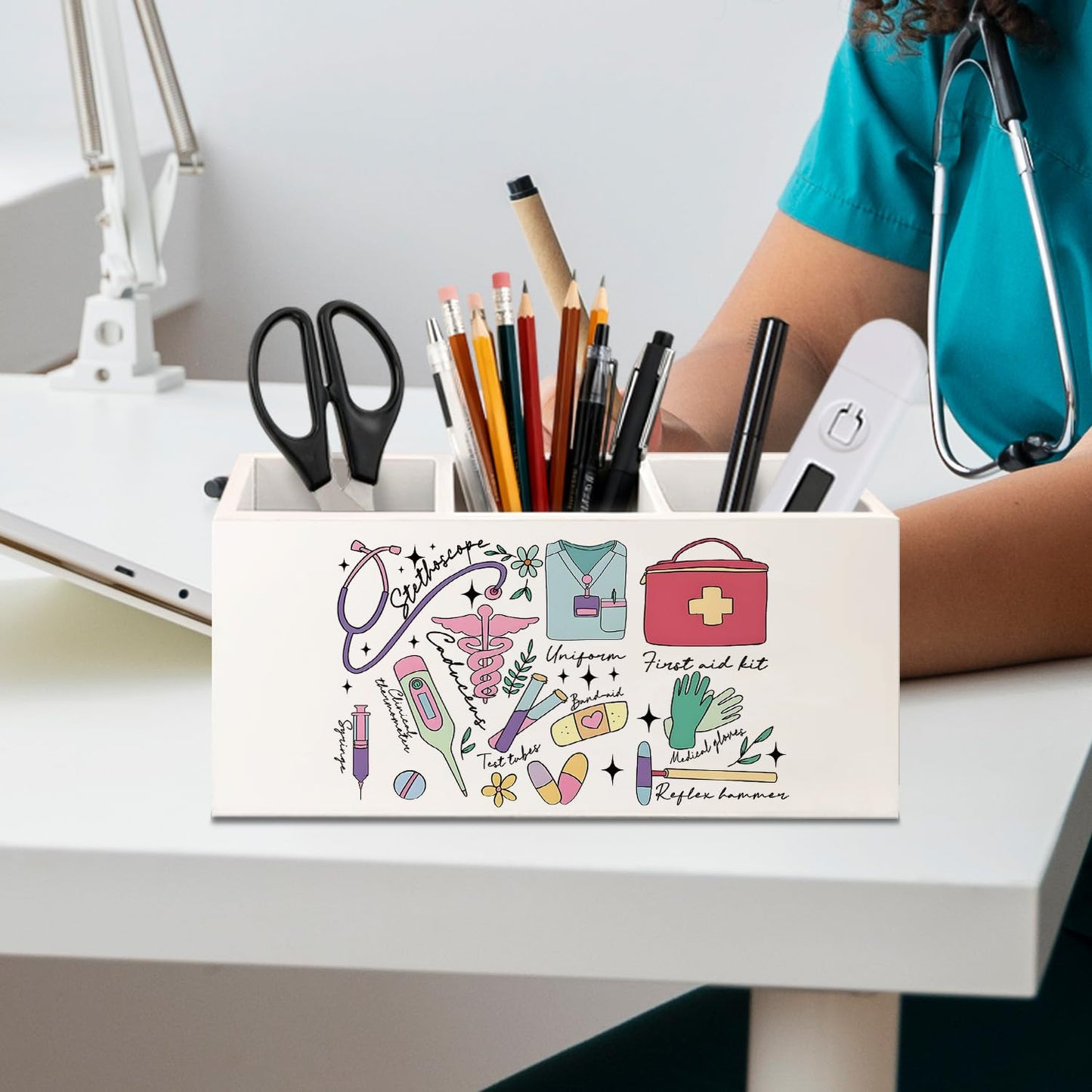 KBRCT Nurse Gifts Pen Holder for Desk, Nursing Gifts Wooden Box Sign Desk Decor for Office Home Decoration, Nurse Appreciation Gift Pencil Organizer, Nursing Student Essentials