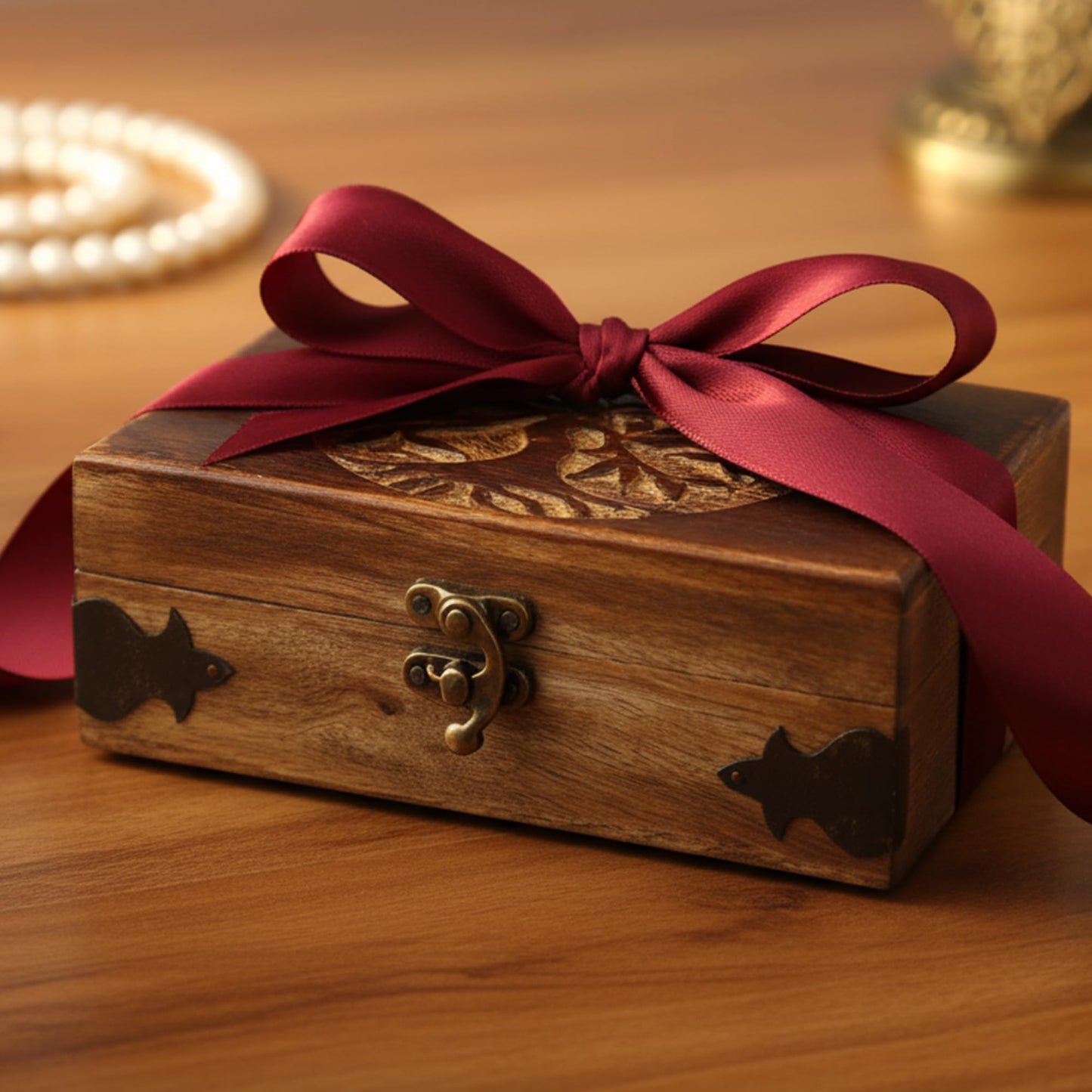 Hind Handicrafts Handmade Wooden Jewelry Box with Tree of Life Engraving – Antique Handcarved Keepsake Organizer for Women & Men | Solid Wood Storage Box for Jewelry, Trinkets, Gifts & Home Décor