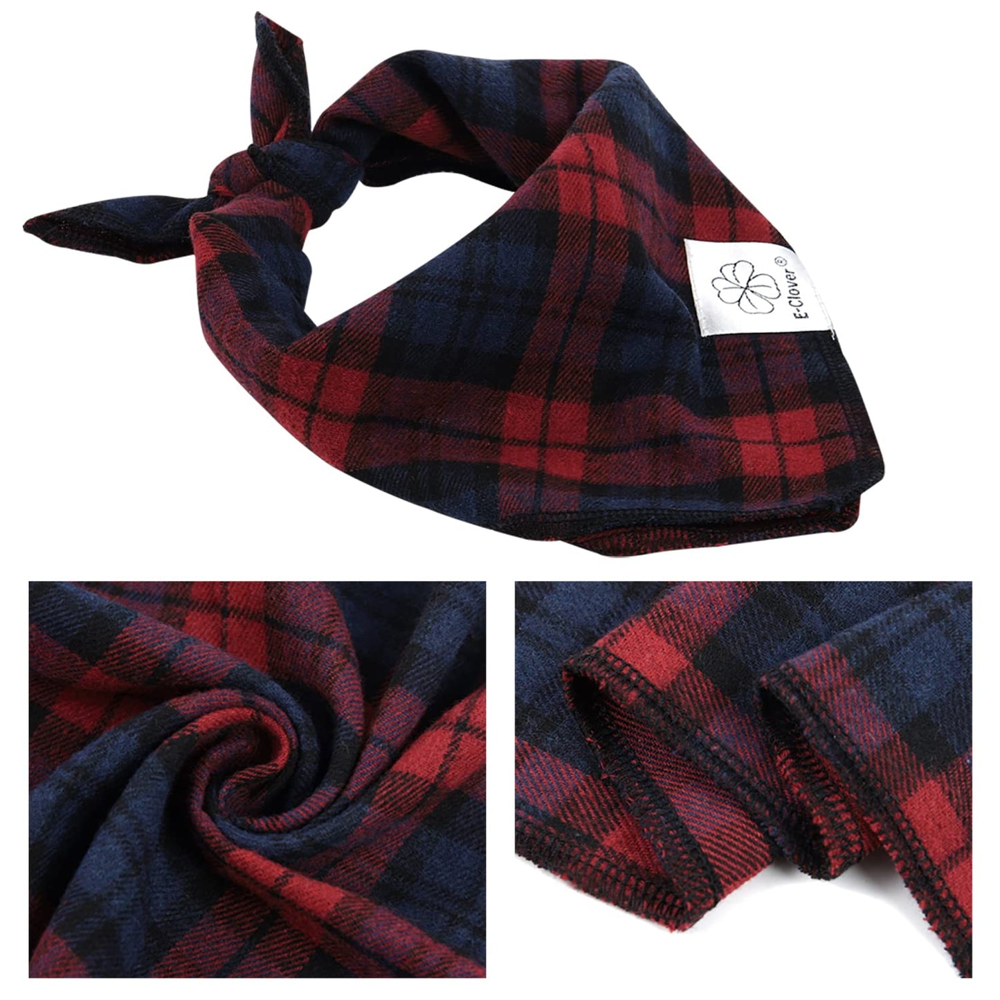 E-Clover Christmas Dog Bandanas Matching Owner Scarf Plaid Dog Bandana Bibs with Tartan Scarves Shawl for Medium Large Dogs Girl Mom Outfit Red Blue