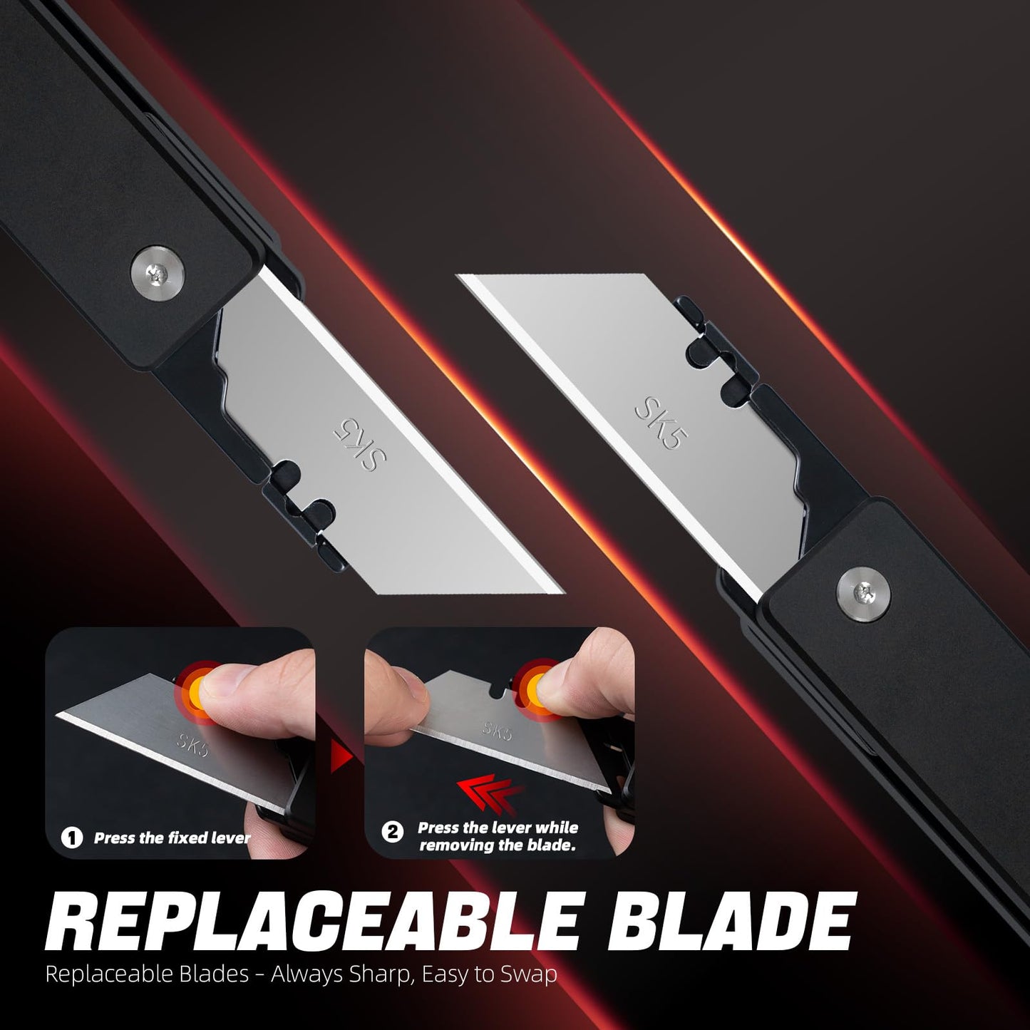 cckk Aluminium Utility Knife, Unique way of unfolding, Lightweight All Metal Folding Box Cutter with clip, Quick Change Blade Razor Knife,Ideal Gifts for Men Women, with 10 Extra Blades