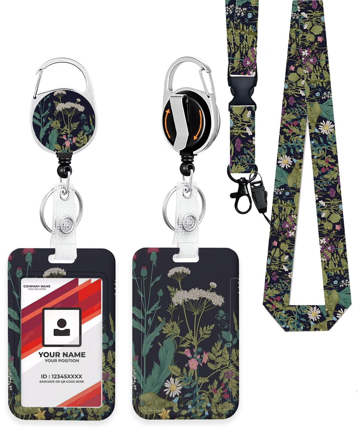 ID Badge Holder with Retractable Badge Reel Clip, Detachable Lanyards for ID Badges, Vertical ID Card Holder for Women, Men, Nurses, Doctors, Teachers, Office Gifts - Dandelion Flower