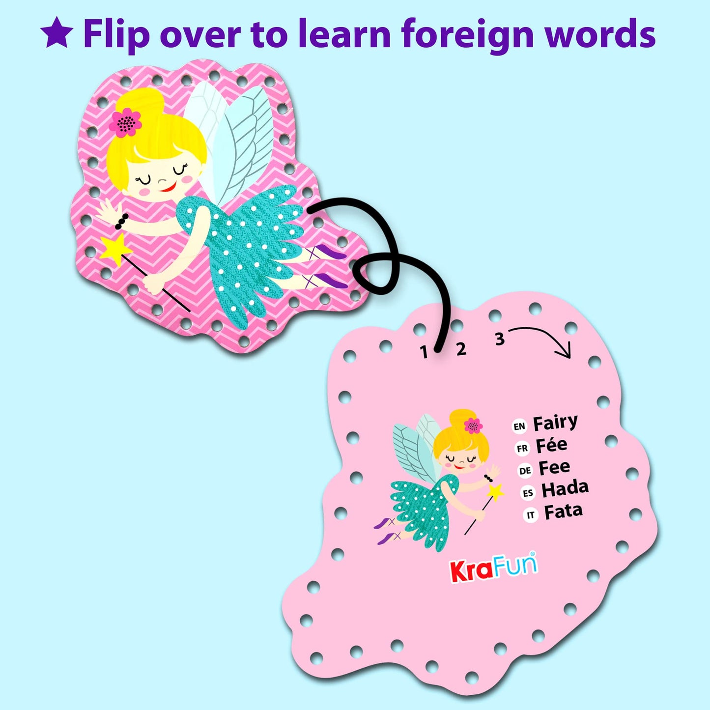 KRAFUN Beginner Unicorn My First Lacing Card Kit for Kids Arts & Crafts, 10 Easy Princess, Mermaid, Lacing Projects, Toddlers Lace Project, Fine Motor Preschool Skills Toys