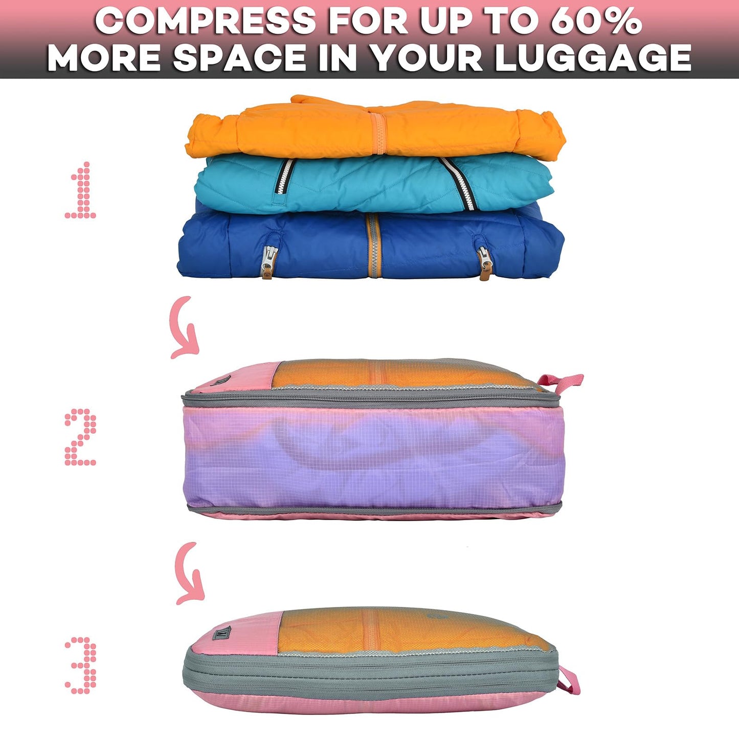 Compression Packing Cubes - WONGLE 12 pc Set His and Hers Family Travel Organizer Compressible Packing Cubes for Suitcases, Luggage Organizer Bags, Travel Accessories, Shoe Bag (Pink/Black)