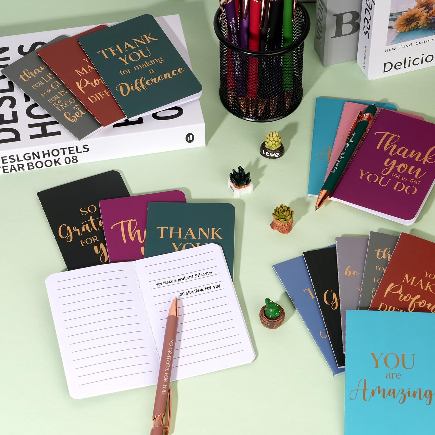 96 Pcs Thank You Gifts Bulk Motivational Pens Inspirational Notepads Set, Mini Motivational Notebooks and Ballpoint Pens, Inspirational Appreciation Gifts for Employee Teacher Staff Volunteer Coworker