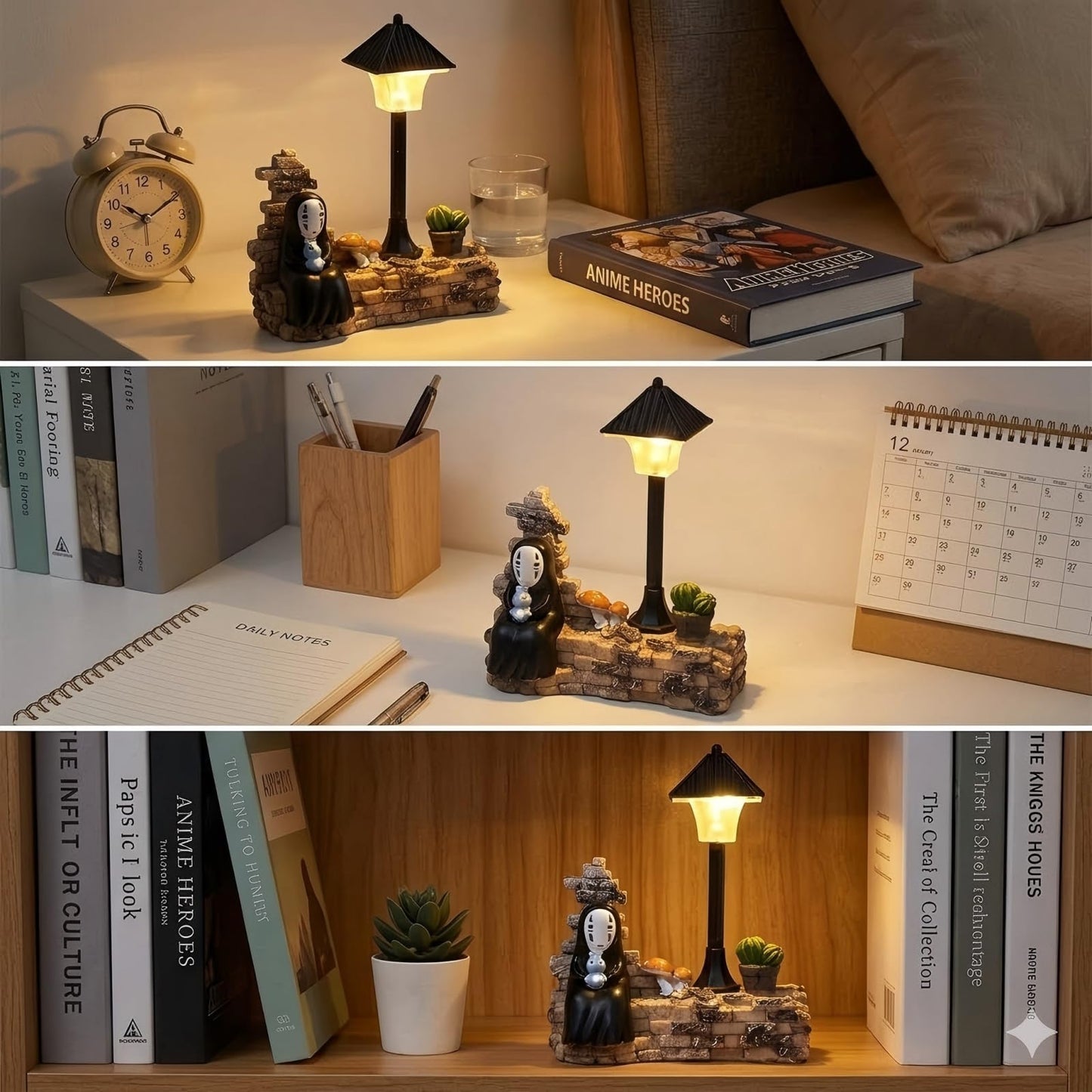 No Face Lamp, No Face Night Light Battery Operated Resin Mini Lamp, Warm White Decorative Desk Light for Bedroom, Bookshelf, Home Decor, Gift for Anime Fans