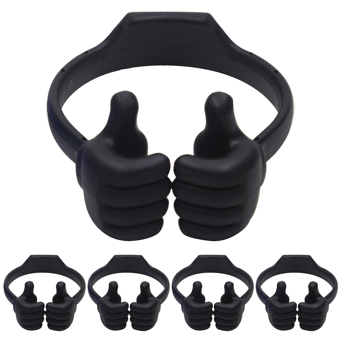 Honsky Cell Phone Tablet Stands (Pack of 5) Thumbs-up Cellphone Holder, Tablet Display Stand, Mobile Smartphone Mount Cradle for Desk Desktop - Universal, Multi-Angle, Cute, Black
