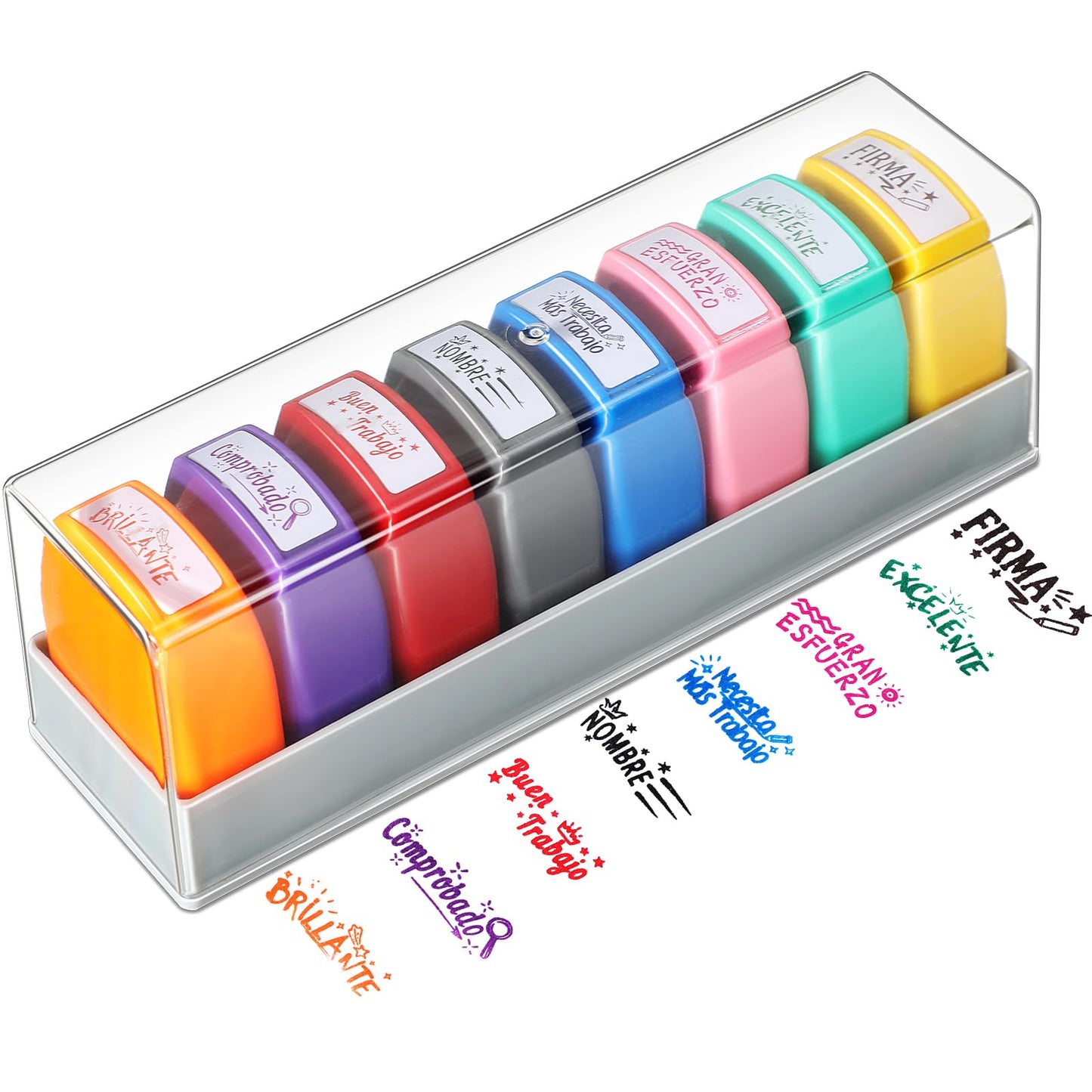 Chivertion 8 Pcs Spanish Teacher Stamps for Classroom Self Inking Grading Stamps Gifts Motivation Teacher Stamp for School Elementary Kid Signature Homework Reward Supplies