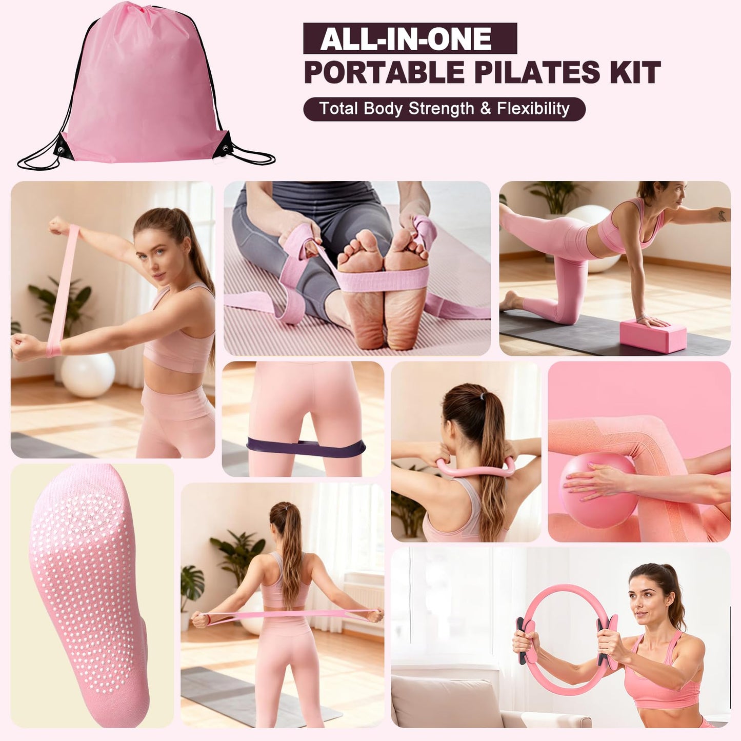 TSPFUI Pilates Ring Kit for Women,Pilates Equipment with Pilates Ring and Ball, 5 Resistance Bands,Yoga Block,Workout Guide Included，Full-Body Pilates Workout Equipment Suitable for Beginners