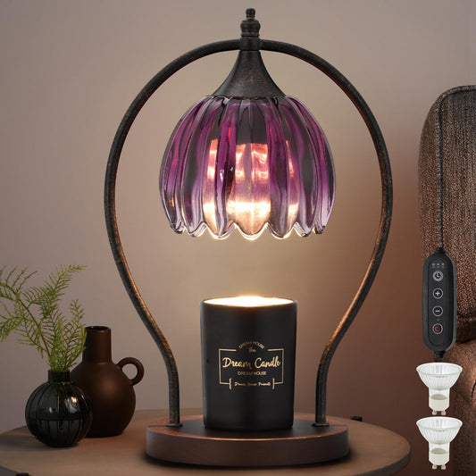 Candle Warmer Lamp, Dimmable Candle Warmer with Timer, Vintage Candles Wax Warmers for Jar Candles Birthday Gifts for Women, Mothers Day Gifts for Mom, Home Decor for Bedroom Living Room, Purple Black