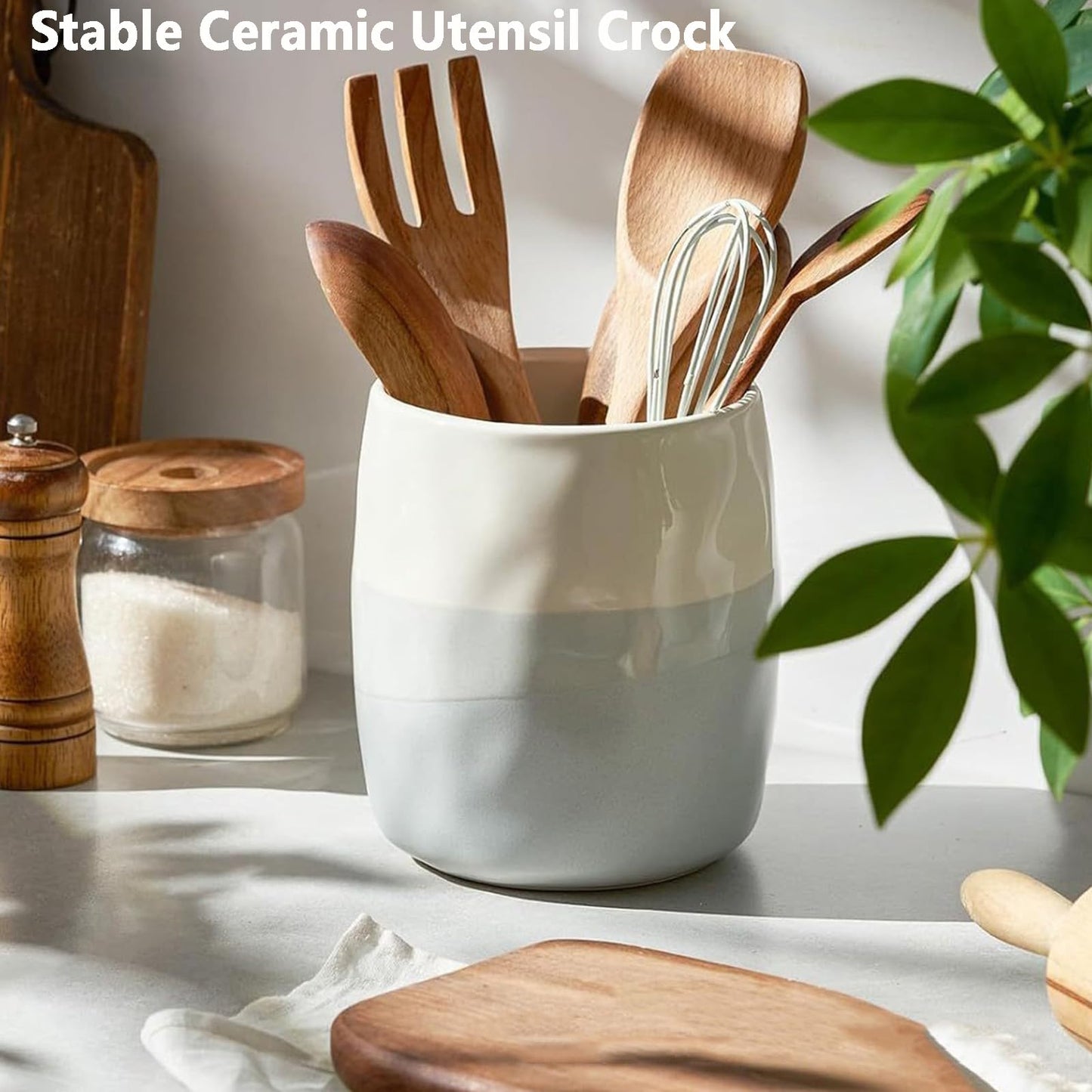 DIWEMI Utensil Holder, Ceramic Kitchen Utensil Crocks for Kitchen Counter Decor, Spoon Holder, Cooking Tool Organizer Gifts for Mom, Cooking Enthusiasts, Chefs, and Homemakers