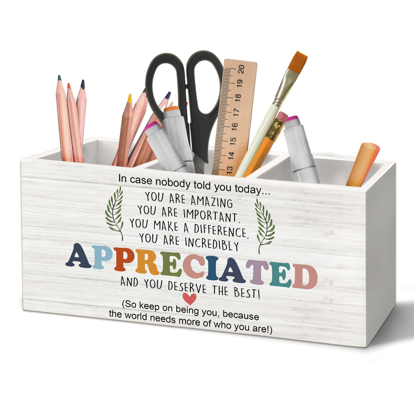 Yjeslw Inspirational Pen Holder Organizer for Desk Accessories, Teacher Appreciation Gifts, You Are Amazing Motivational Quote Wooden Box Sign Desk Decorations for School Office Tabletop Decor