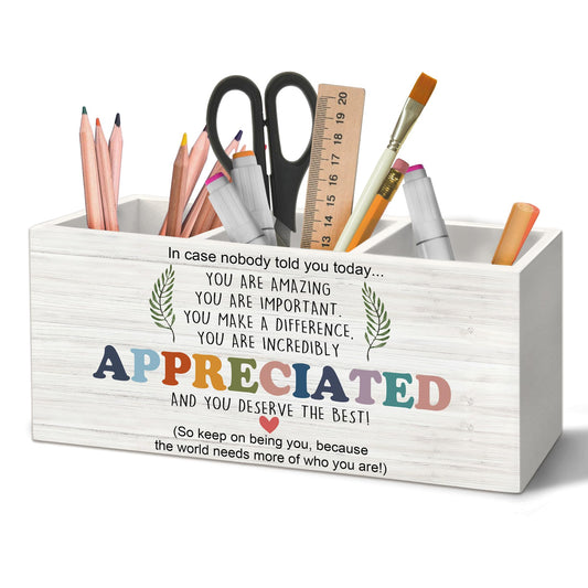 Yjeslw Inspirational Pen Holder Organizer for Desk Accessories, Teacher Appreciation Gifts, You Are Amazing Motivational Quote Wooden Box Sign Desk Decorations for School Office Tabletop Decor
