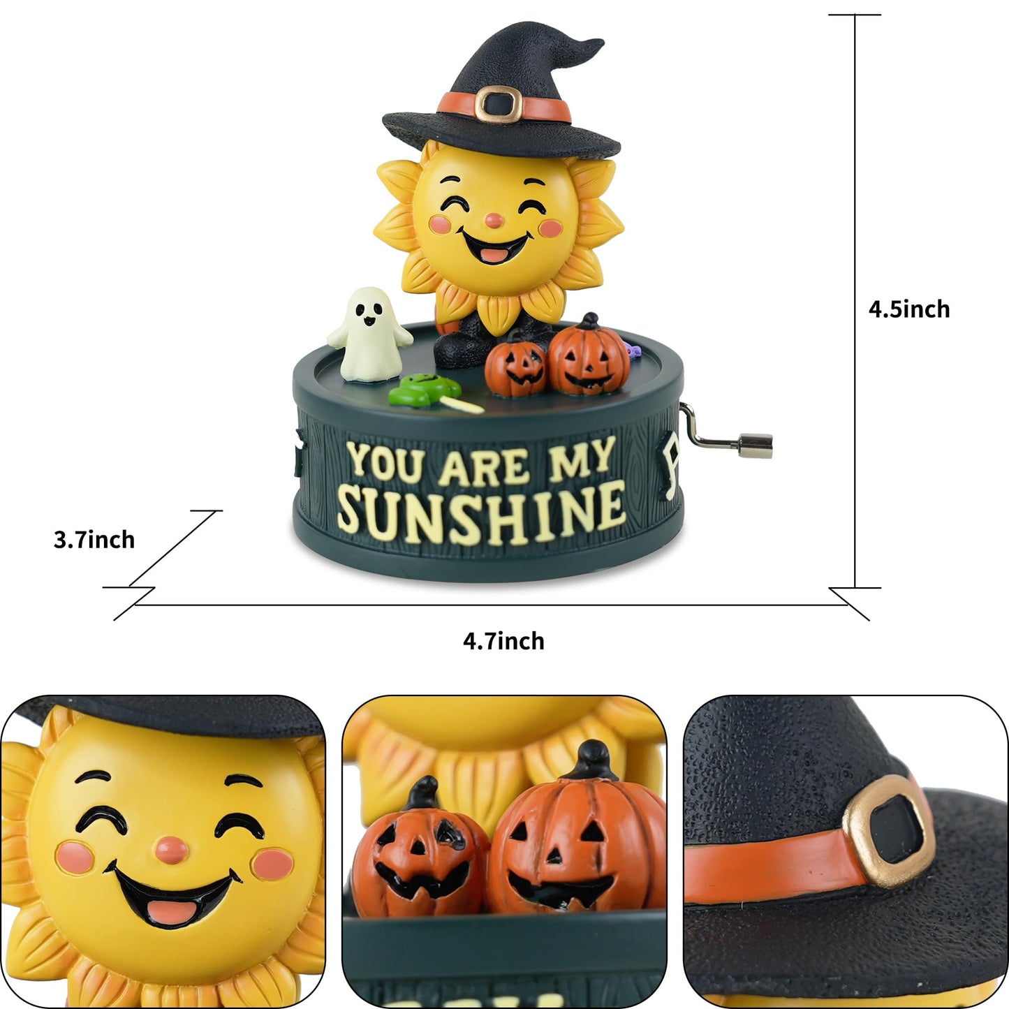 You are My Sunshine Halloween Music Box – Hand-Crank Resin Figurine, Cute Sunflower Pumpkin Theme Gift for Her, Kids & Home Décor, Seasonal Yet Timeless Keepsake