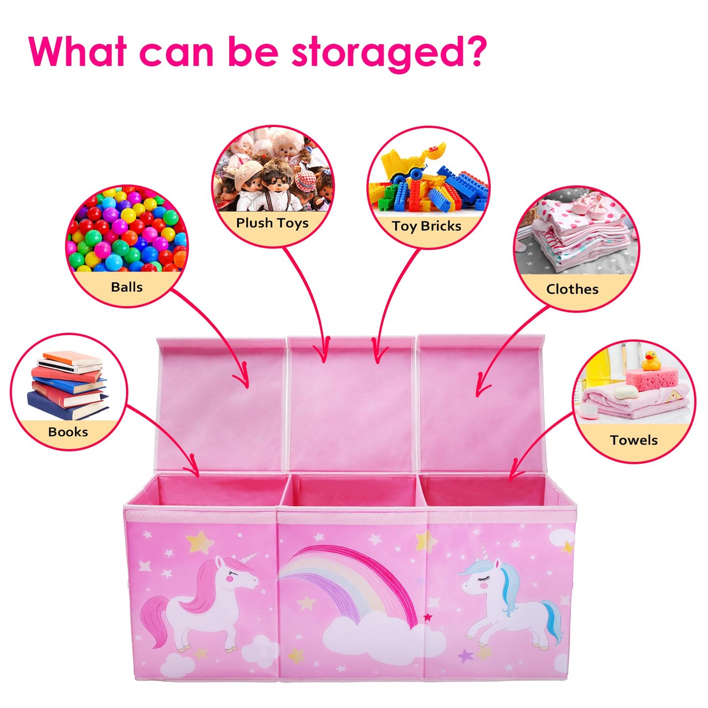 decalsweet Unicorn Extra Large Toy Box Chest with Flip Lid for Kids, Collapsible Oxford Toy Storage Box with Handles Mesh Pockets, Sturdy Waterproof Toy Box for Bedroom Playroom, 37.7×12.5×15.7 Inch
