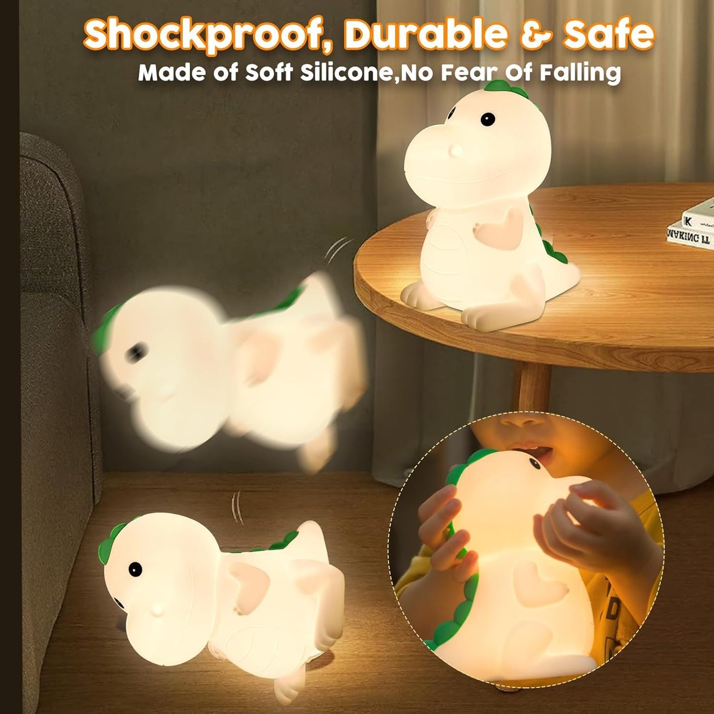 YunLone Kids Night Light Dinosaur Bedside Nursery Touch Lamp Dimmable with 7 Color Changing, Soft Squishy Silicone Cute Dino Night Lights Gifts for Kids Baby Room, Rechargeable for All-Night Use