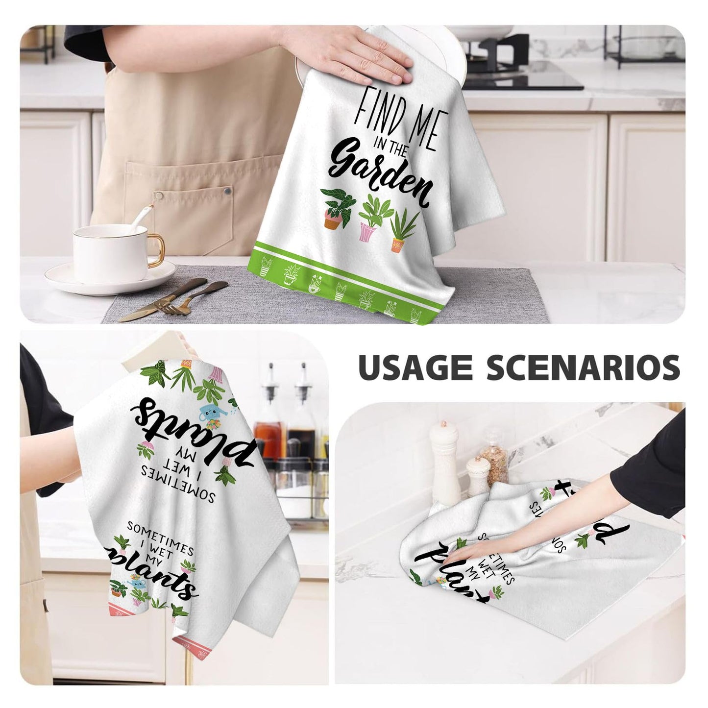 Plants Kitchen Dish Towels Decorative Set of 2, Absorbent Cute Tea & Hand Towels for Kitchen, Gardening Gifts for Plant Lovers Gardenners Women Lady Friends, Housewarming Gifts for New Home Hostress
