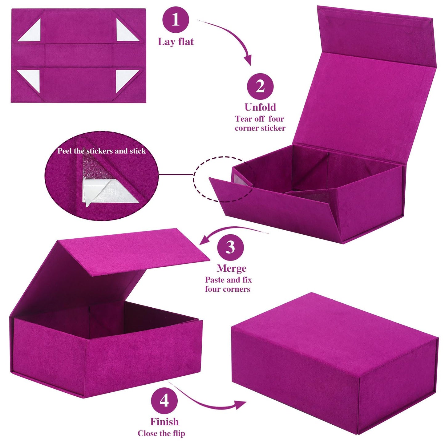 GREDNA 2PCS 8.7"x6.3"x3" Purple Velvet Box, Foldable Gift Box, Magnetic Closure Lid Gift Box For Presents For Mother's Day, Birthdays, Bridal Showers,Weddings, Wrapping Gifts(Purple)
