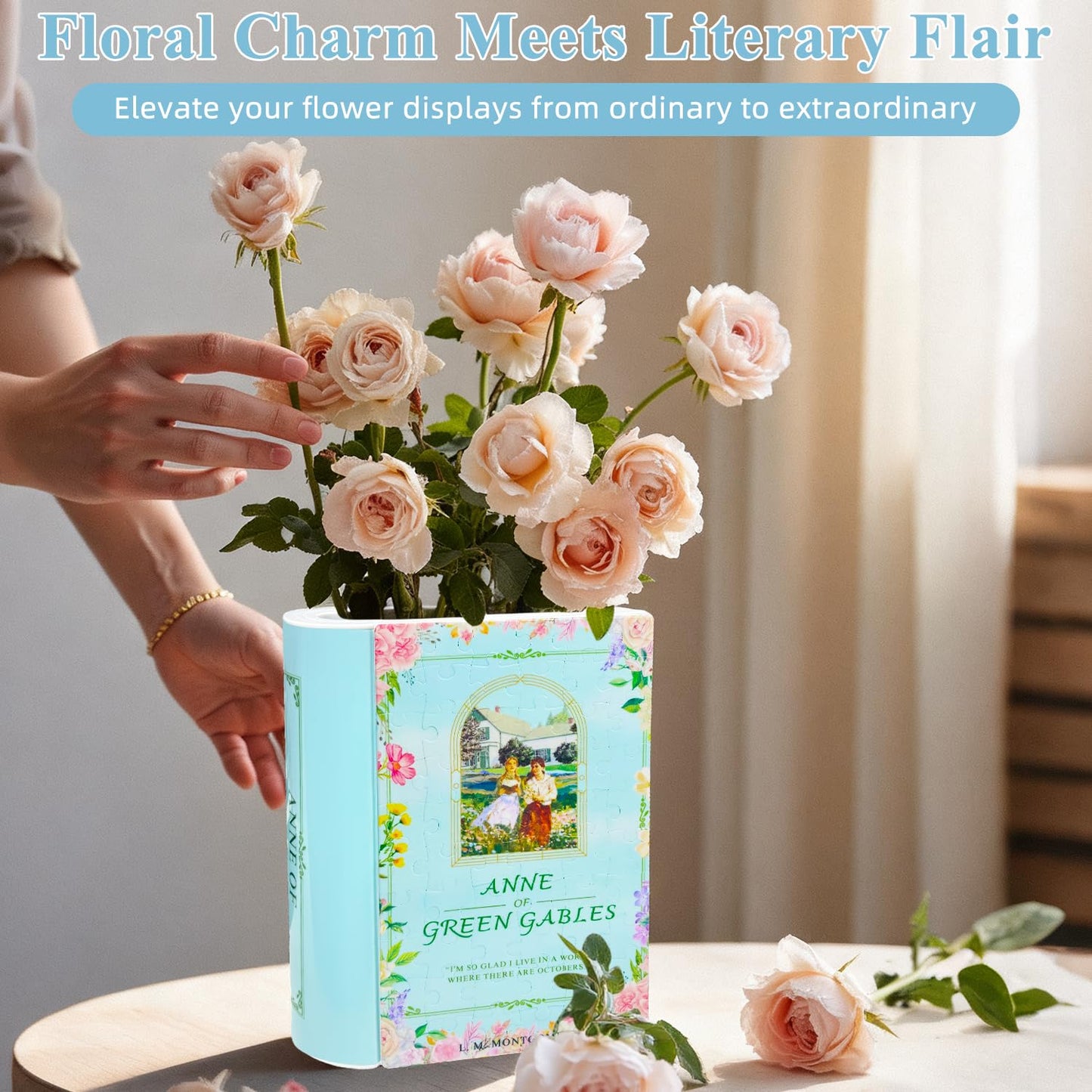 MYLARREN 3D Puzzle Vase for Adults Kids, 120 Pcs Puzzle Book Vase for Flowers, Arts and Crafts for Kids 4-6, Adults, Girls, Cute Unique Vases for Book Shelf Decor, Books Lover Gifts for Women(Anne)
