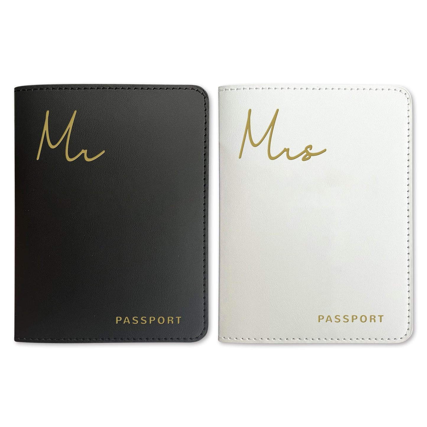 HubbyWifeyGifts Mr and Mrs Passport Holder Set, PU Leather Passport Cover with RFID Blocking, Honeymoon Essentials for Travel, Engagement Gifts for Couples