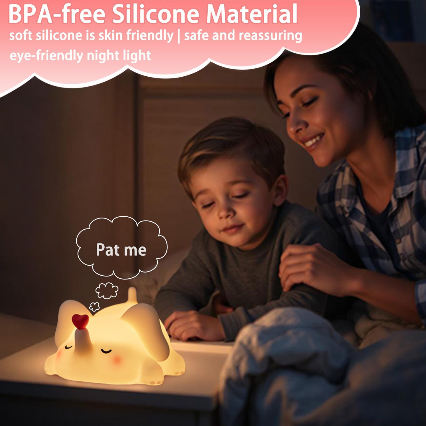 mydtiz Silicone Elephant Night Light for Kids Room Dimmable Rechargeable Nursery Animal Nightlight Gifts for Women Girls Boys Room Decor 3 Level Brightness Toddler Bedroom Bedside Touch Lamp