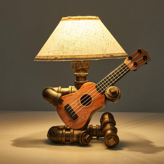 Lovefindahome Vintage Industrial Robot Guitar Table Lamp with Bulb - Remote Control,Timer,Dimmable - Cool Gifts for Music Lovers,Men,& Musicians - Steampunk & Retro Style Bronze