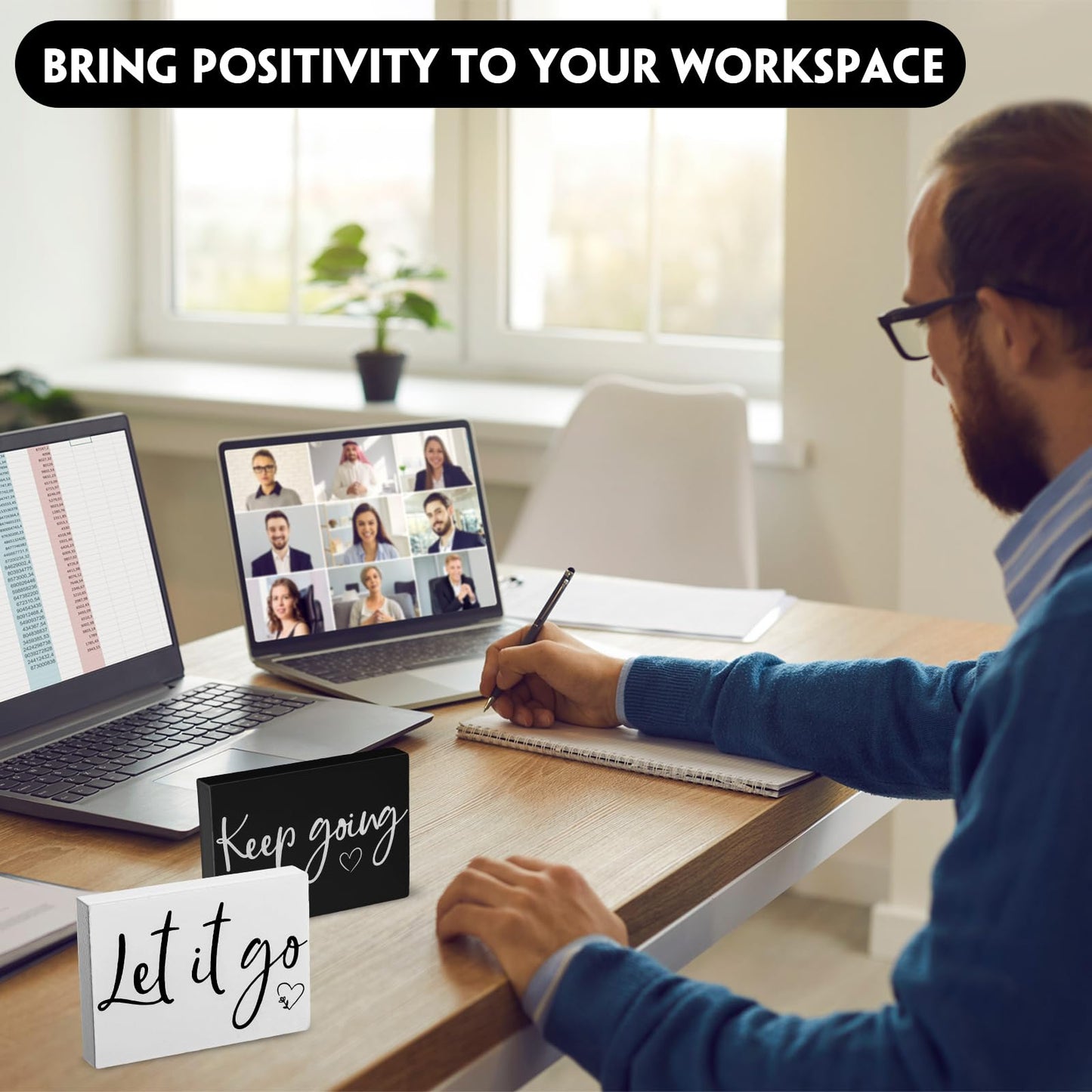 Novabright 16 Pcs Mental Health Desk Decor Mini Mental Health Table Signs Bulk Inspirational Office Desk Decor Positive Motivational Gifts Coffee Corner Decorations for Classroom Bedroom(White,Black)