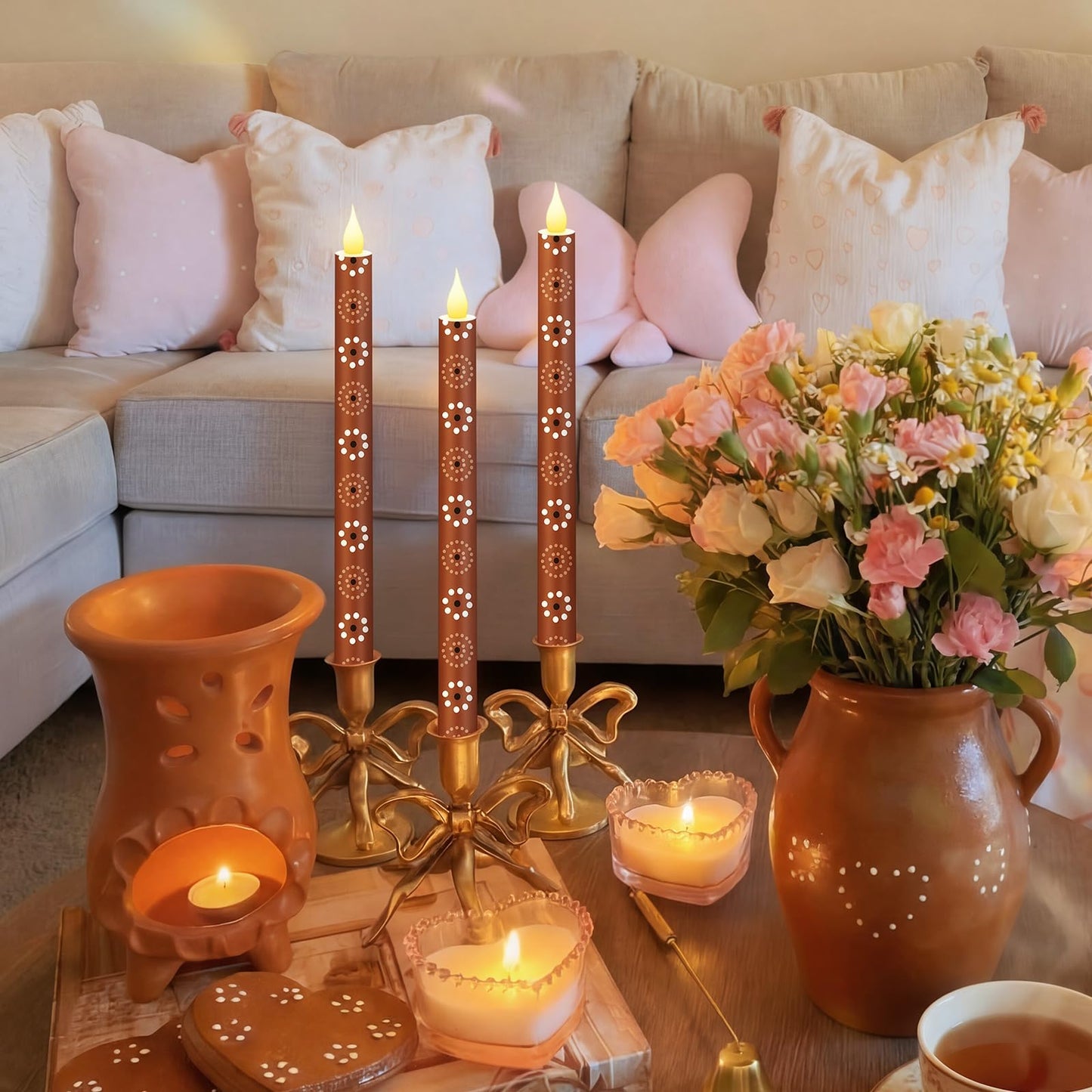 Honoson 6 Pcs Cielito Lindo Party Decorations Mexican Flameless Taper Candle 10.6 Inch Terracotta LED Candles Battery Operated Candlestick for Mexican Barro Home Cinco De Mayo Party Table Decor Gift
