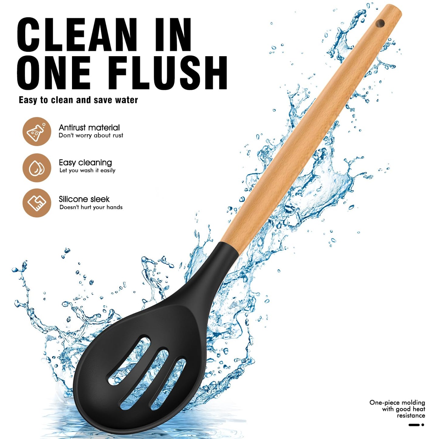 Silicone Cooking Utensils Set - AVGPD Silicone Kitchen Utensils for Cooking Wooden Handles, 446°F Heat Resistant Kitchen Utensil Spatula Sets, Gadgets for Non-Stick Cookware BPA FREE (Black)