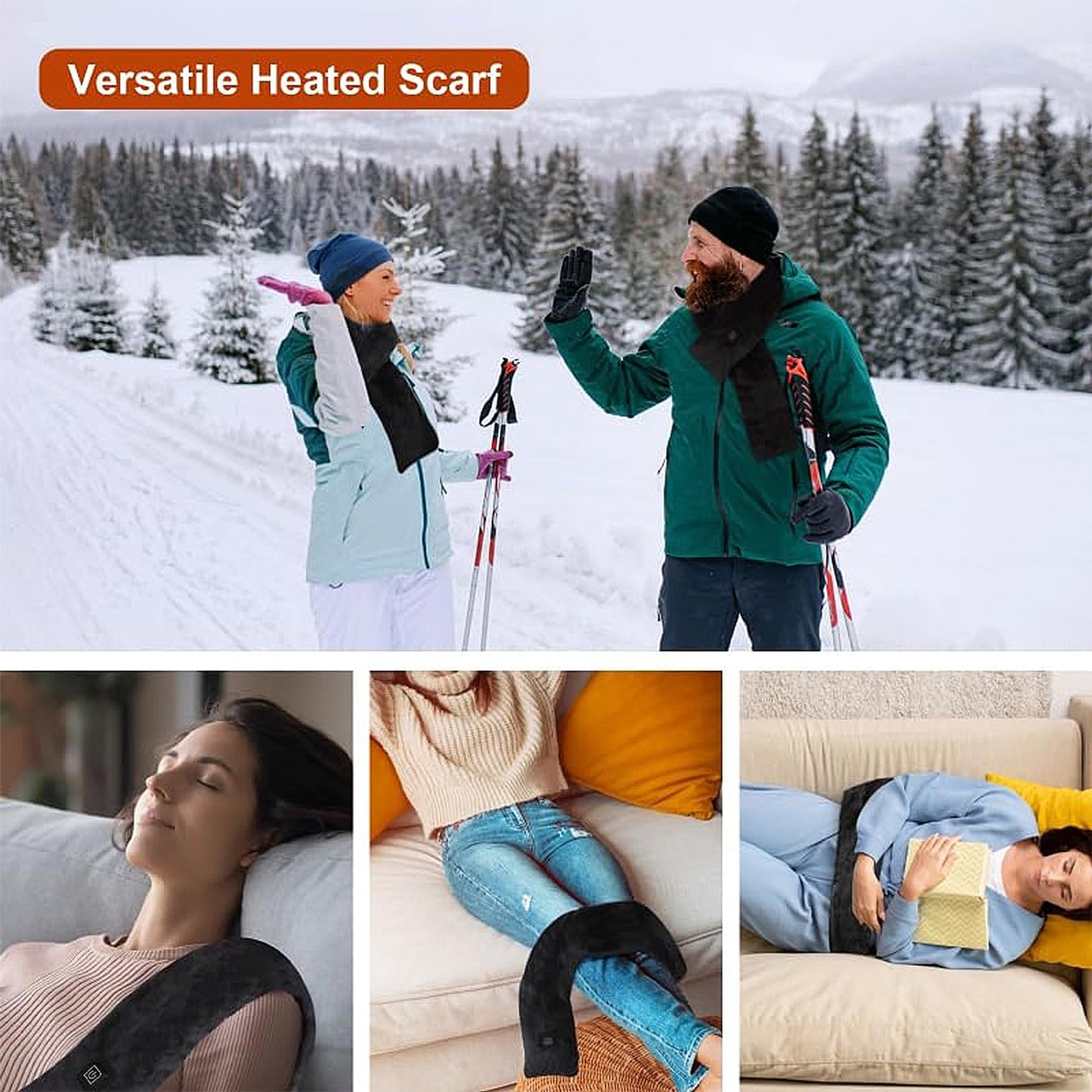Neck Heating Pad Heated Scarf Rechargeable,Heating Pad for Neck Pain &Stiffness Relief,Heated Neck wrap Warmer with 7000mAh Power Bank,Cordless Thermal Neck Brace,Gifts for Women Men (Black)