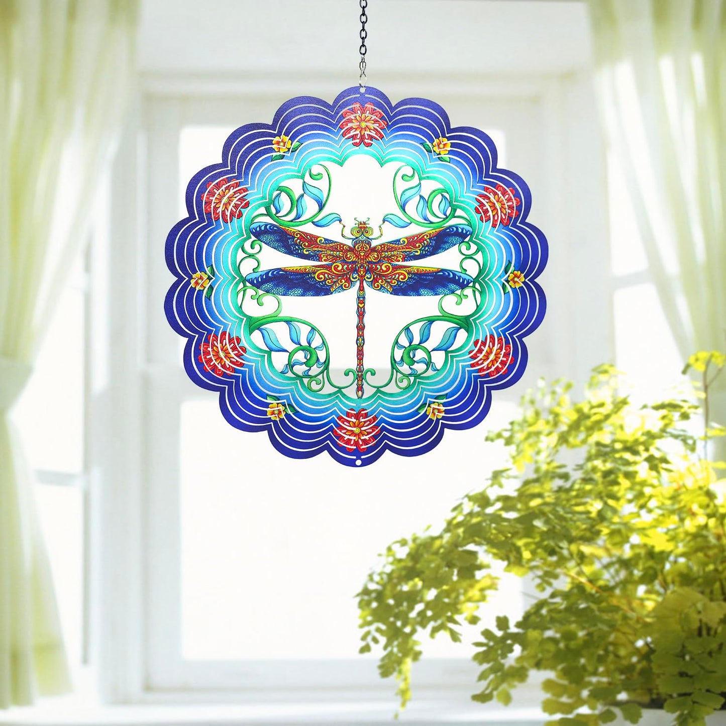 Dragonfly Wind Spinners Dragonfly Gifts for Women/Men 12 inch 3D Stainless Steel Hanging Wind Spinner Metal Wind Catchers Kinetic Sculpture for Indoor/Outdoor Decor, Yard Art, Garden Decorations