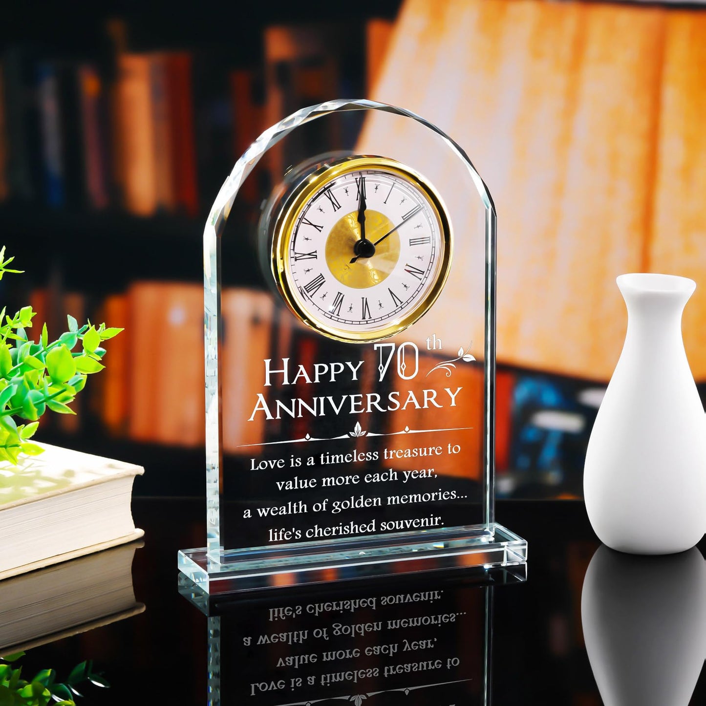 YWHL 70th Wedding Anniversary Clock Gifts for Parents Grandparents, 70th Wedding Anniversary Glass Keepsake for Couples, Meaningful 70 Years Marriage Party Home Decor (Battery not Included)
