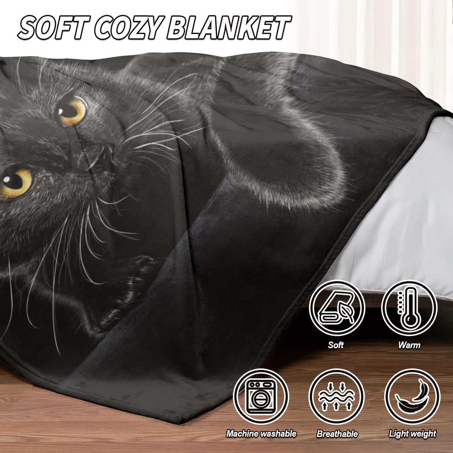 HommomH Black Cat Blanket for Women Girls, Cat Lover Gifts, Soft Fleece Throw Blankets for Sofa Couch Bed, Cozy Home Decor for Bedroom Living Room, 60" x 80"