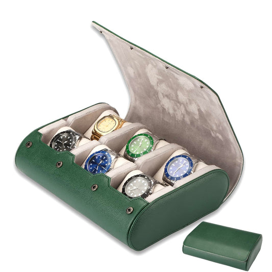 YANHHAN Watch Roll Travel Case for Men - Multifunctional Leather Watch Travel Cases Watch Display Box Cabinet ，Christmas Gift for Man/Woman/Office,daily watch case(green)