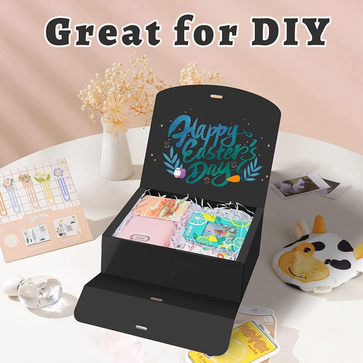 Treelement 10Pcs Black Gift Boxes with Lids,10.6×7.8×3.1 Inch Bridesmaid Proposal Boxes with Ribbons and Stickers for Wedding Gifting,Birthday,Party Favors，Baby Shower,Return Gifts