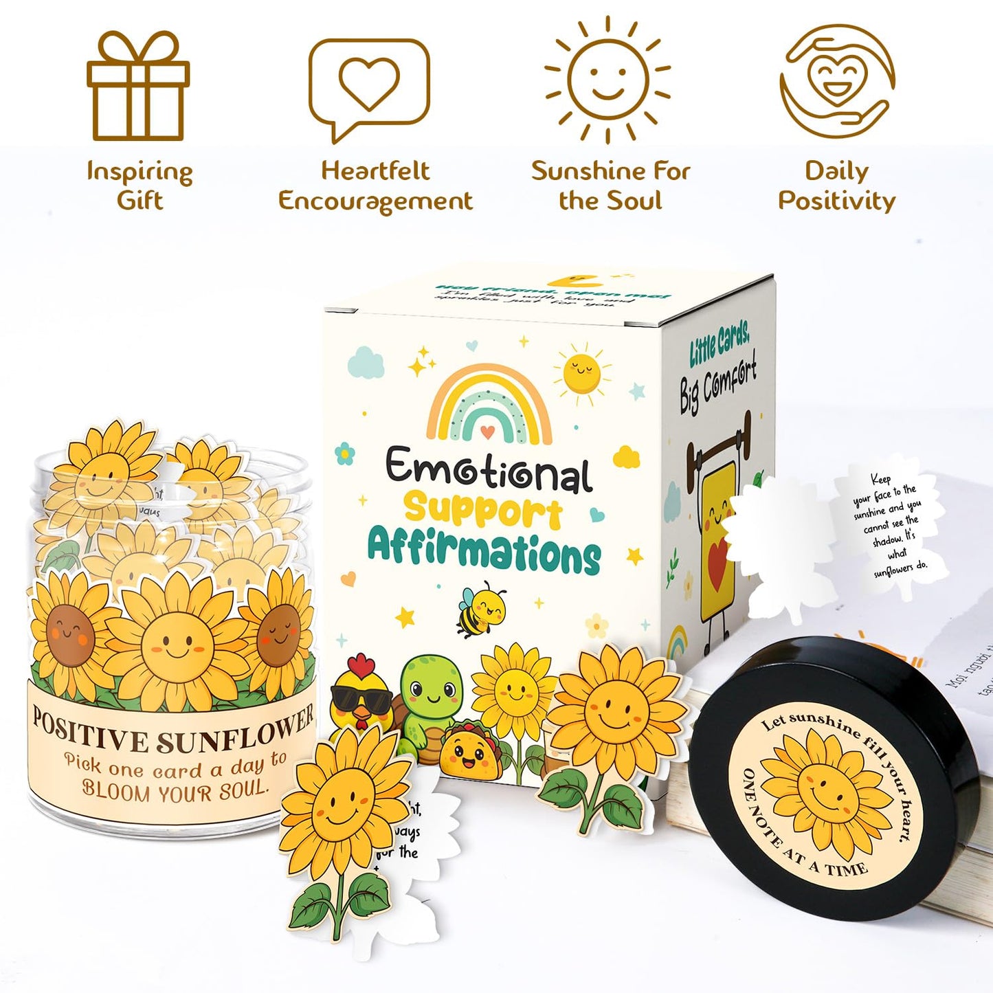 Sunflower Gifts For Women - Mothers Day Gifts For Mom, Women, Teens, Kids, Girls - 60 Positive Affirmation Cards Jar - Birthday Gift For Womens, Mom, Coworkers, Friends, Sister