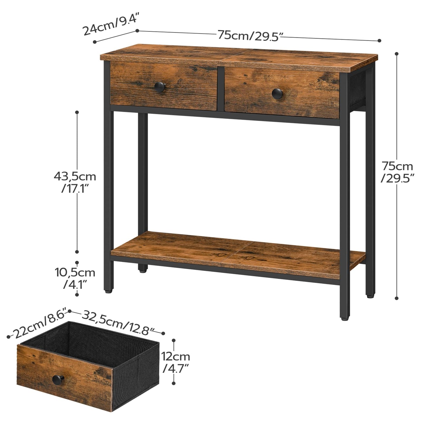 HOOBRO Narrow Console Table and Console Table Bundle, 15.7" Entryway Table with 2 Fabric Drawers, 39.4 Inch Narrow Entryway Table with Power Outlets, BF71XG01-BF52UXG01G1