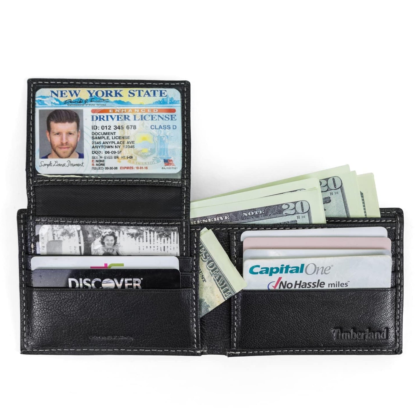 Timberland Men's RFID Blocking Wallet – Genuine Leather Passcase with Removable ID Holder, 6 Card Slots, 2 Billfold Pockets, Slim Design, Black, One Size