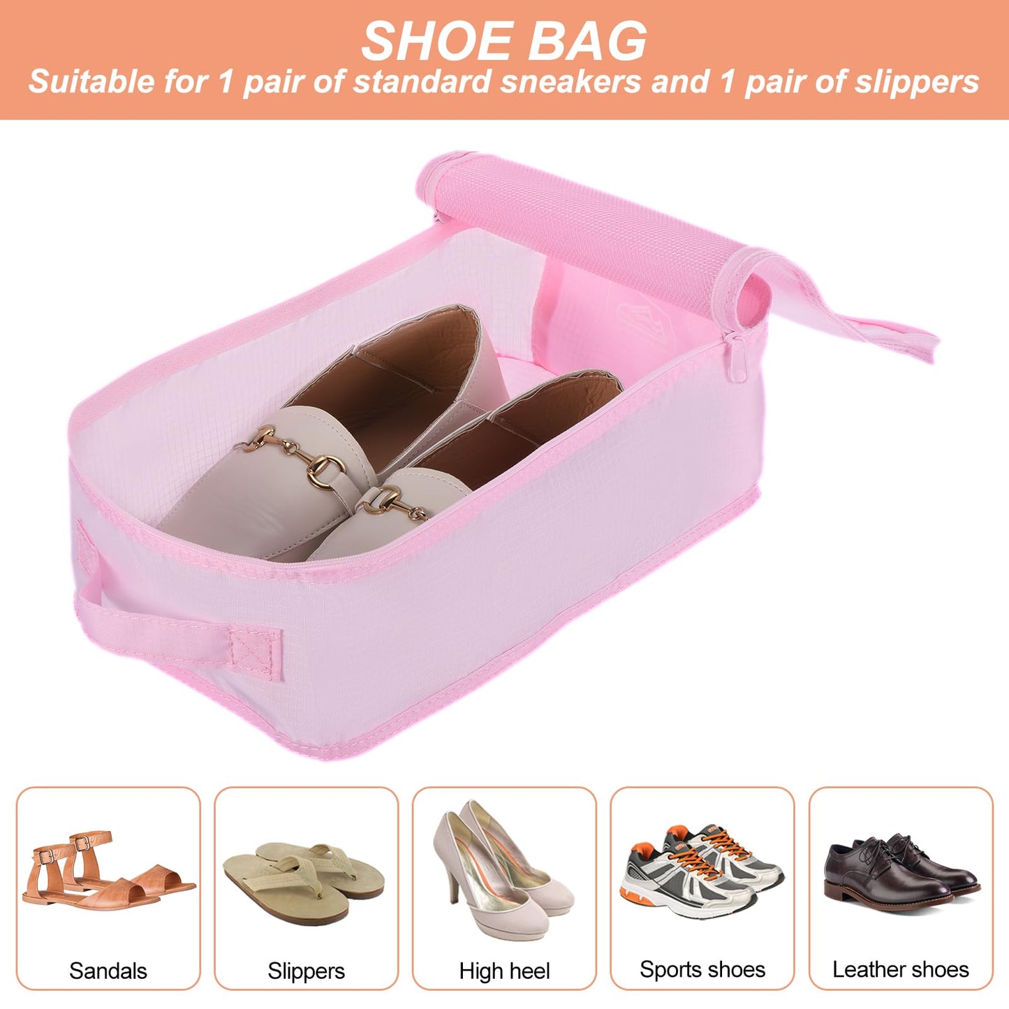 PATIKIL 6 Set Travel Packing Cube, Travel Bags Organizer for Luggage Waterproof Suitcase Organizer Bags Set Travel Essentials with Shoe Bag for Carry on Suitcases, Pink