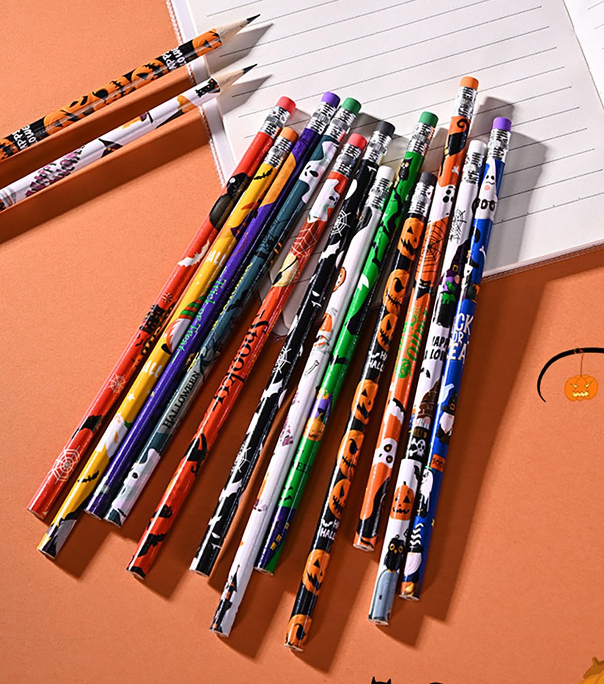 YYaaloa 144 Pcs Wooden Pencil with Eraser Halloween Colorful Pencils Novelty Fun Holiday Gift Office Supply Writing (144pcs, Halloween)