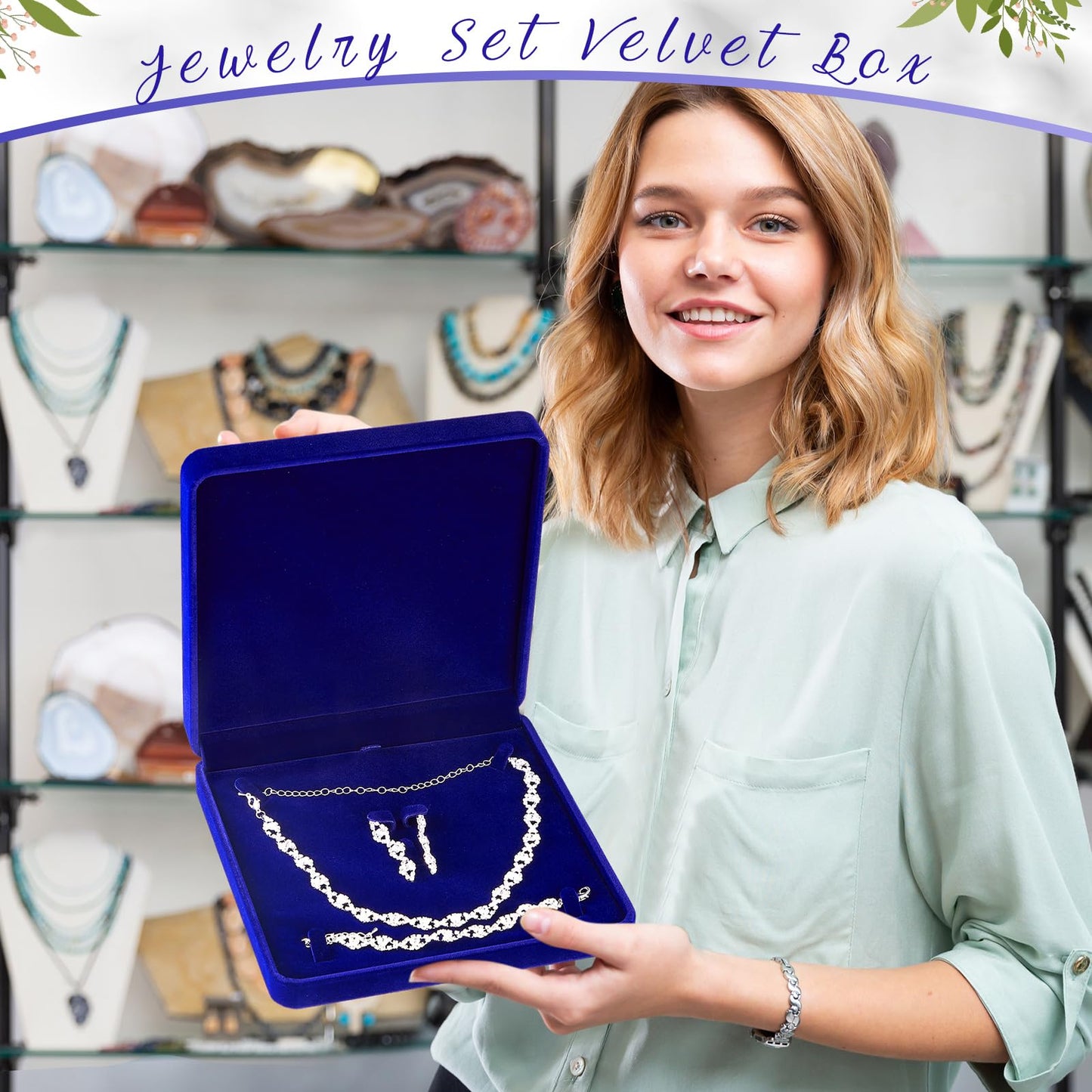 Yinkin 6 Pcs Velvet Jewelry Set Box Jewelry Display Case Earring Ring Bracelet Necklace Gift Box Pearl Necklace Storage Case for Mother's Day Wedding Travel Anniversary(Royalblue)