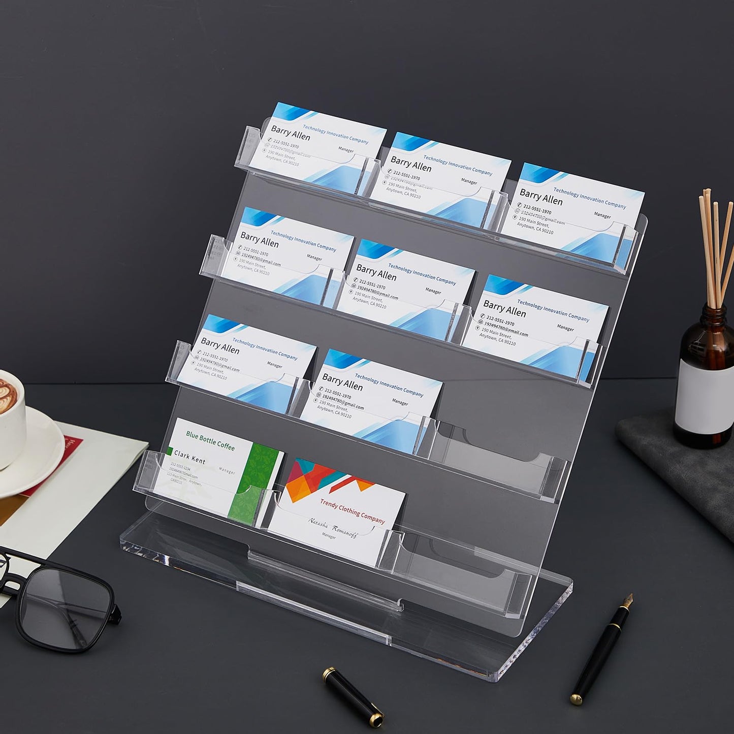 Dunzoom Business Card Holder for Desk 12 Slots Clear Gift Card Display Acrylic Business Holder Display Stand Multiple Organizer for Office Meeting Exhibition Home