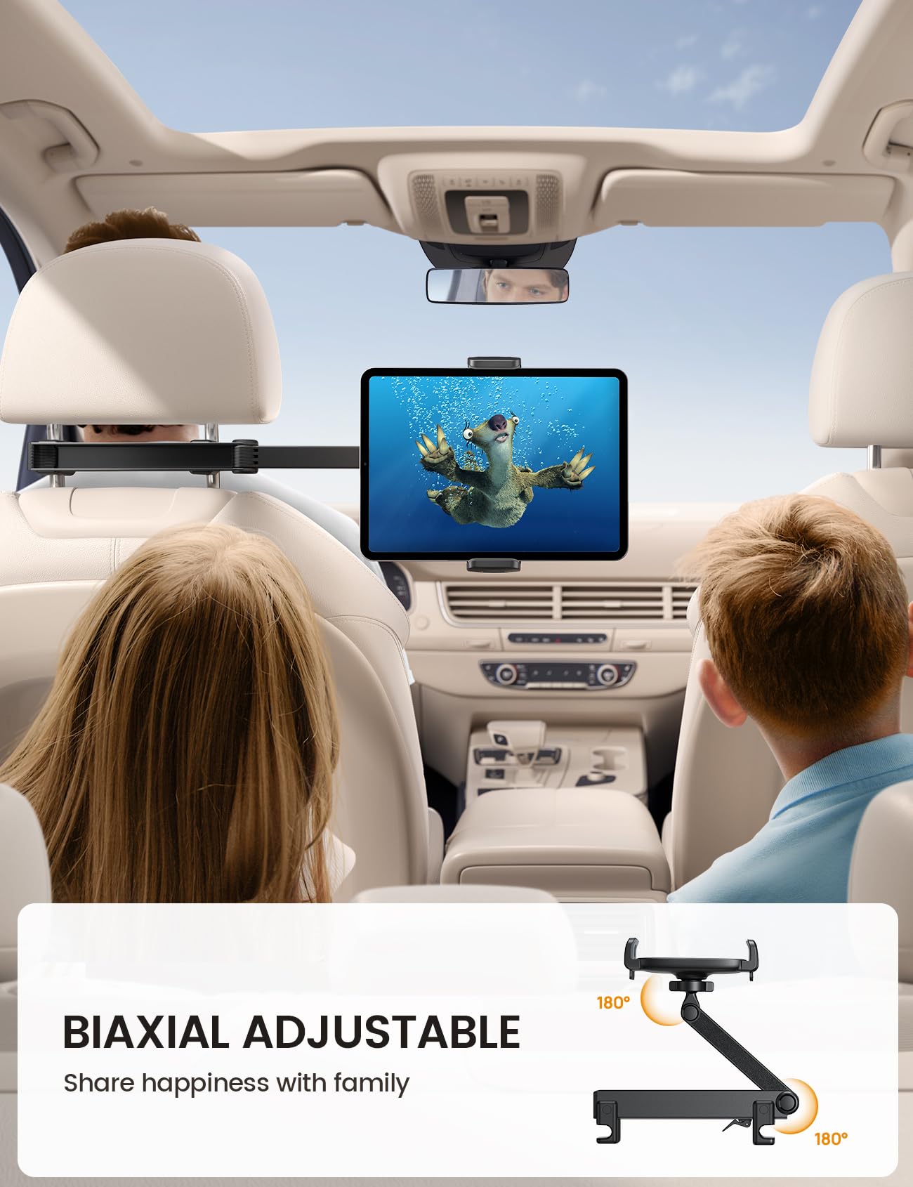 Lamicall Car Headrest Tablet Holder - [Lockable] [3 in 1 Extension Arm] Upgrade Tablet Mount for Car Backseat, Gifts Road Trip Essentials for Kids, for iPad Pro, Fire HD, 4.7-13" Tablets, Mother's Day