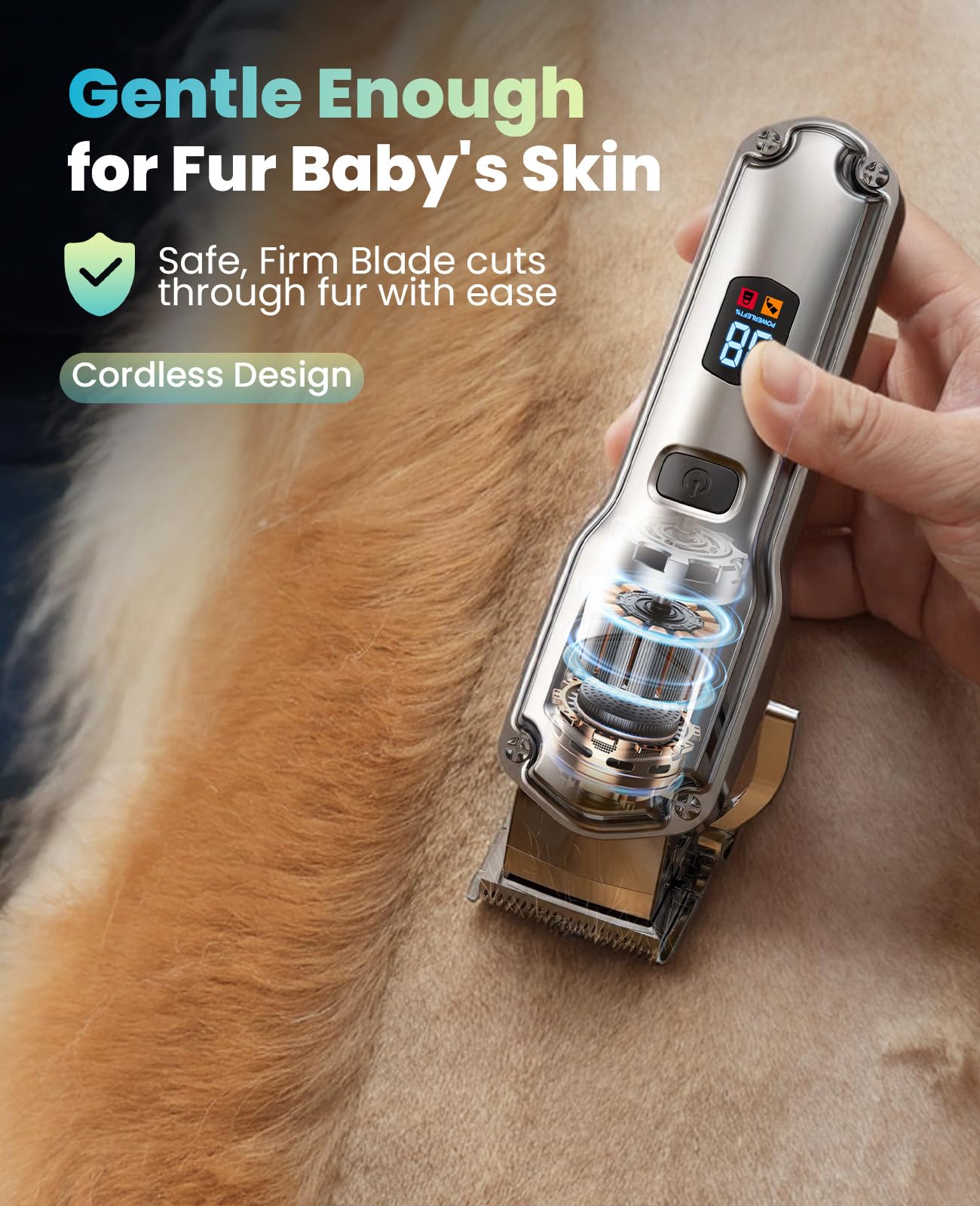 oneisall Dog Clippers for Grooming for Thick Heavy Coats/Low Noise Rechargeable Cordless Pet Shaver with Stainless Steel Blade/Waterproof Dog Shaver for Dogs Pets and Animals (Silver)