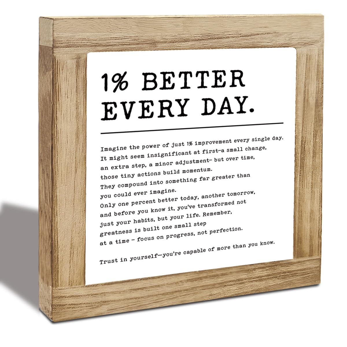 Inspirational Wooden Box Sign, 1% Better Every Day Sign, Decorative Wooden Signs and Plaques, Motivational Home Office Desk Decor, Positive Gift for Coworker and Friends